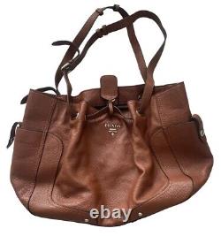 Prada tan distressed leather vintage handbag made in Italy