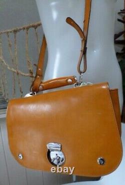 Pratesi ladies handbag tan leather briefcase shoulder strap bag vintage Italian