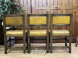 Quality English Oak Cromwell Dining Chairs \ Vintage Tan Leather Kitchen Chairs