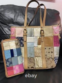 RARE VTG Coach Patchwork Tote BO6Q-10001 Logo Leather Suede Jacquard with WALLET