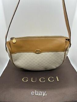 RARE Vintage Gucci GG Supreme Monogram Crossbody Bag Tan Beige Canvas & Leather