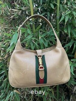 RARE iconic vintage GUCCI 1961 Jackie O tan leather bag with stripes