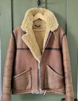 RD Vintage Sheepskin Aviator Tan Leather Jacket Made in England 38 Medium