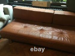 RETRO/vintage mid century tan leather patchwork daybed/SOFA 1970s HABITAT 6ft 2