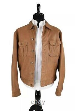 Ralph Lauren RRL Vintage Tan Leather Jacket Large Trucker Polo Rugby