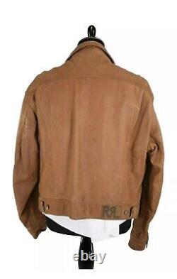 Ralph Lauren RRL Vintage Tan Leather Jacket Large Trucker Polo Rugby
