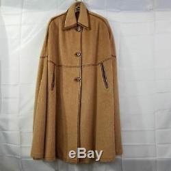 Rare Beltrami Vintage Mohair Wool Poncho Cape Cloak Tan With Leather Trim