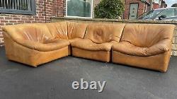 Rare Halo Vintage De Sede Style 4 Piece Sectional Leather Tan Corner Sofa