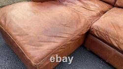 Rare Halo Vintage Distressed Tan Leather Corner Sofa With Storage