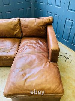 Rare Halo Vintage Tan Leather Corner Sofa 3 Seater Storage