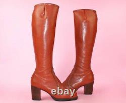 Rare Stunning Vintage 60s 70s Gogo Tan Leather Boots Uk 4.5