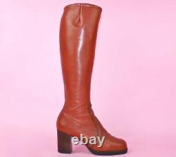 Rare Stunning Vintage 60s 70s Gogo Tan Leather Boots Uk 4.5