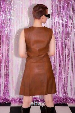 Rare Vintage Tan Leather Gold Twist Buckle Up Dress 60s 70s Cuoio Artico