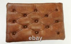 Rectangular Chesterfield Footstool Table 100% Vintage Tan Leather