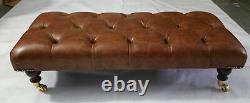 Rectangular Chesterfield Footstool Vintage Tan Leather