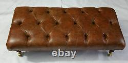 Rectangular Chesterfield Footstool Vintage Tan Leather