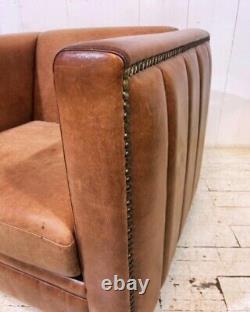 Retro Hotel Club Chair in Distressed Tan Leather
