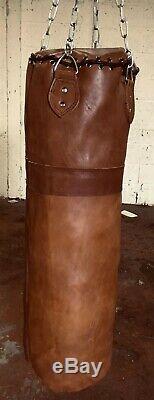 Retro Reborn Vintage Tan Leather 4ft Boxing bag / punch bag unfilled with chains