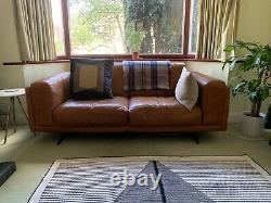 Retro Style Tan Leather Sofa Excellent Condition