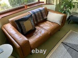 Retro Style Tan Leather Sofa Excellent Condition