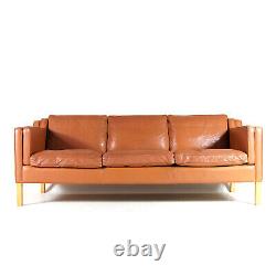 Retro Vintage Danish Stouby Tan Leather 3 Seat Seater Sofa Scandinavian 60s 70s