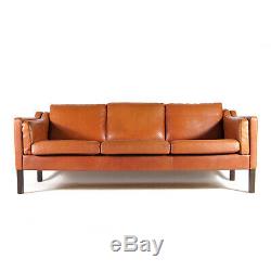 Retro Vintage Danish Tan Leather 3 Seat Seater Sofa 60s Mid Century Mogensen 70s