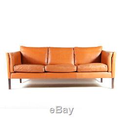 Retro Vintage Danish Teak & Tan Leather 3 Seat Seater Sofa 60s 70s Mid Century