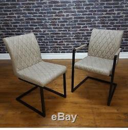 Retro Vintage Leather Metal Frame Cantilever Industrial Dining Carver Side Chair