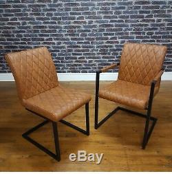 Padded PU Leather Cantilever Industrial Dining Carver Side Chairs Antique Chair
