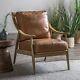 Rocco Vintage Tan Brown Genuine Leather Wooden Armchair Occasional Accent Chair