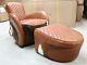 Rodeo Saddle Club Chair Vintage Distressed Tan Leather And Cow + Footstool