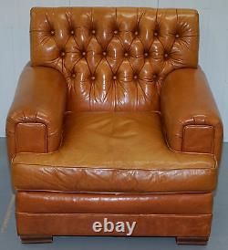 Rrp £9315 Ralph Lauren Errol Tufted Club Armchair Aged Tan Brown Vintage Leather