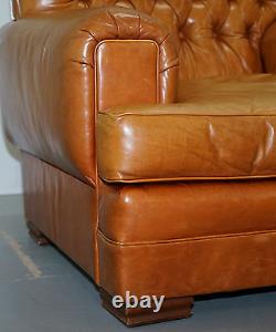 Rrp £9315 Ralph Lauren Errol Tufted Club Armchair Aged Tan Brown Vintage Leather