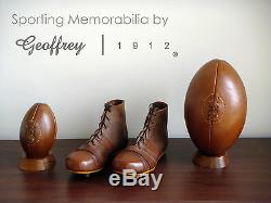 Rugby ball set Vintage Tan Leather Rugby balls, Shoes & Wooden bases Retro