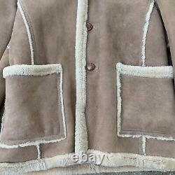 SAWYER Vtg Tan Suede Shearling Marlboro Man Sherpa Rancher Coat, Mens LARGE 44
