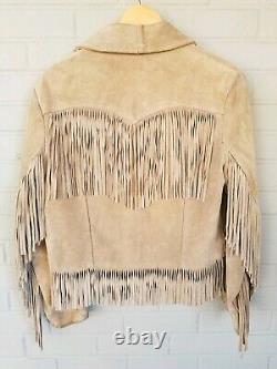SCHOTT NYC Vintage Western Suede Leather Fringe Jacket Tan Size 18 Hippie 70s