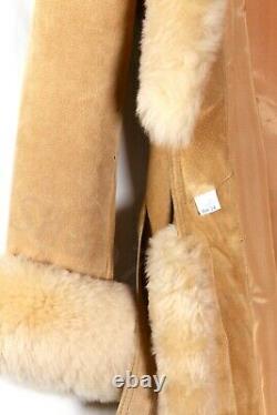 SUEDE Vintage Genuine Leather Tan Fur Size 14 Trim Full Length Wrap Coat Gift