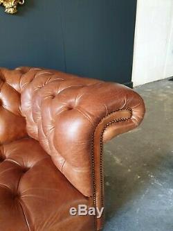 SUPERB! Chesterfield Leather Vintage 3 Seater Club Tan Brown Sofa DELIVERY