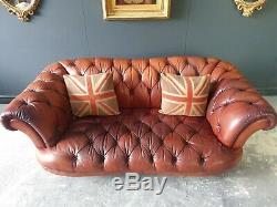 SUPERB Tetrad Oskar Chesterfield Tan Brown Leather Vintage 3 Seater Sofa