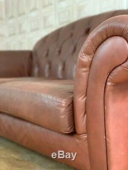 SUPERB Vintage 2-3 Seater Chesterfield Sofa Tan Brown Leather £65 DELIVERY