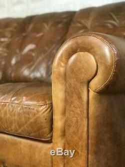 SUPERB Vintage 3 Seater Chesterfield Sofa Tan Brown Leather £80 DELIVERY
