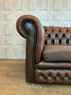 SUPERB Vintage Tan Brown Leather Chesterfield Sofa 3 Seater £80 DELIVERY