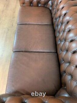 SUPERB Vintage Tan Brown Leather Chesterfield Sofa 3 Seater £80 DELIVERY