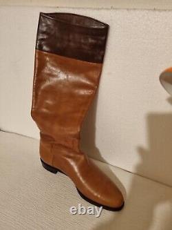 Salvatore Ferragamo Tan Brown Leather Tall Flats Vintage Boots Us9.5 Uk 7
