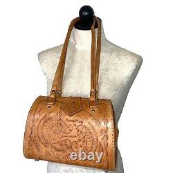 Sergio's Creations Handbag Womens Vintage Leather Hand Tooled Lock Top Tan Brown