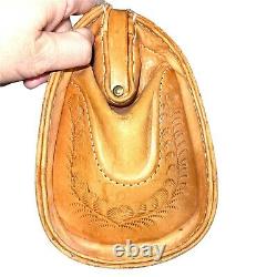 Sergio's Creations Handbag Womens Vintage Leather Hand Tooled Lock Top Tan Brown