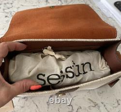 Sessun Original Tan Leather & Fabric Satchel Messenger Crossbody Bag