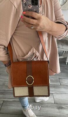 Sessun Original Tan Leather & Fabric Satchel Messenger Crossbody Bag
