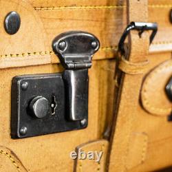 Set Of Three Vintage Tan Brown Leather Suitcases Luggage Travel Retro Rwi5851