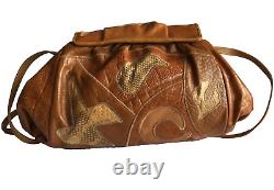 Sharif Vintage Tan Leather & Croc Embossed Handbag 1980's13x7